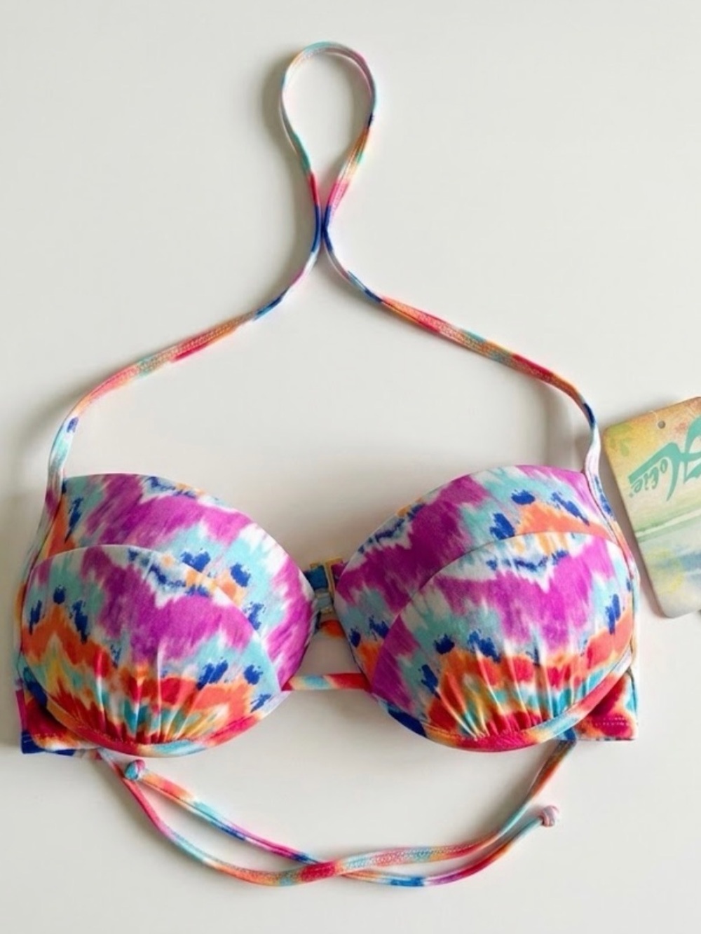 New Hobie Push-Up Colorful Tie-Dye Halter Bikini Top Summer Beach Swim Small